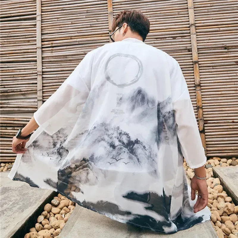 Japon style kazuko veste kimono longue noir et blanc
