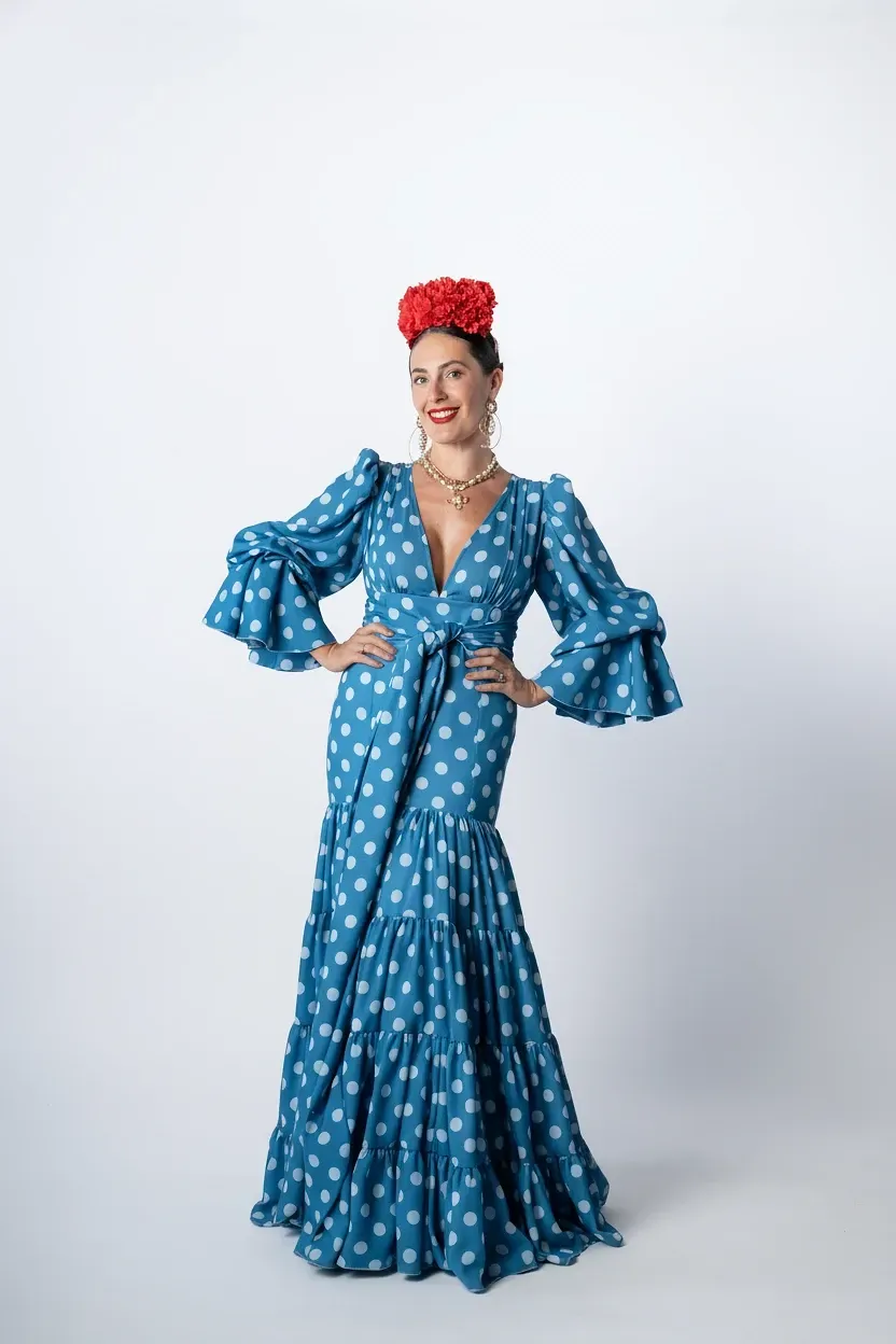 Viva La Feria Canastero Tana robe flamenca bleue à pois