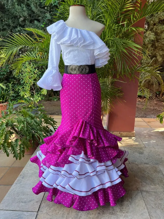 Viva La Feria Embrujo jupe flamenco buganvilla pois blancs
