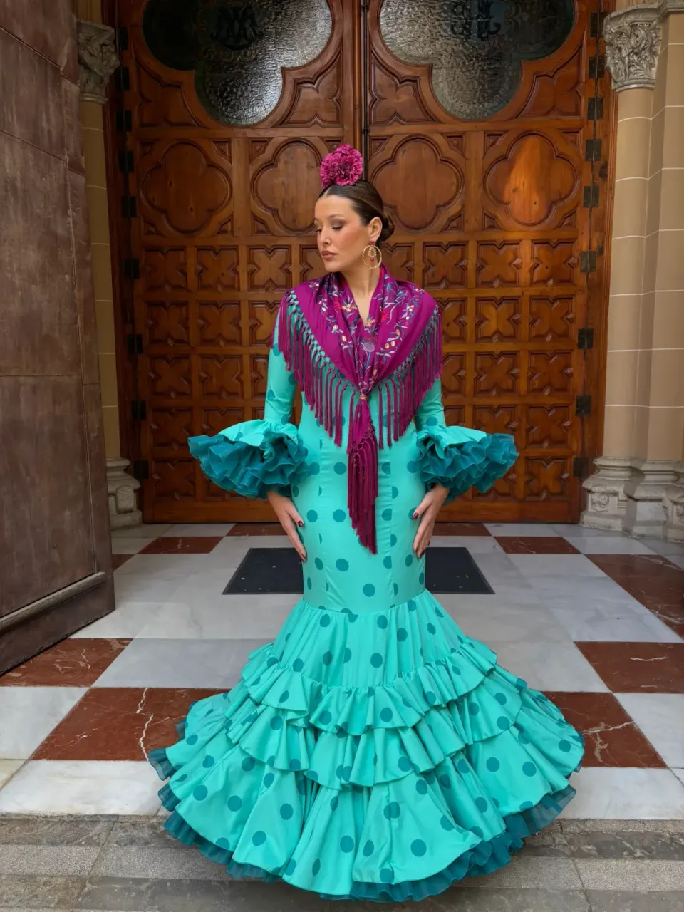 Viva La Feria Canastero Musgo robe flamenca à volants