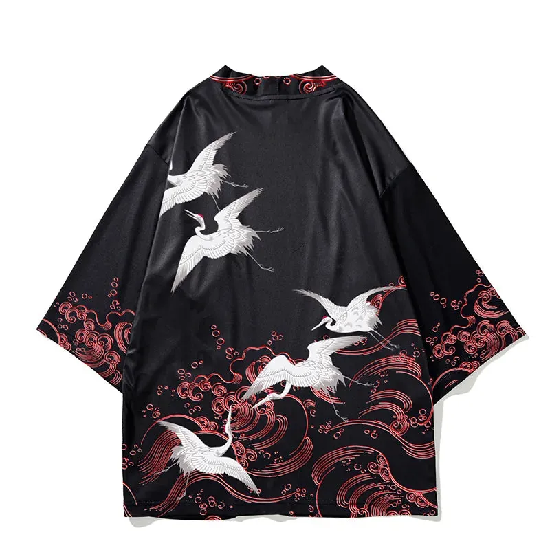 Esprit du Japon grues veste kimono femme noire satinée