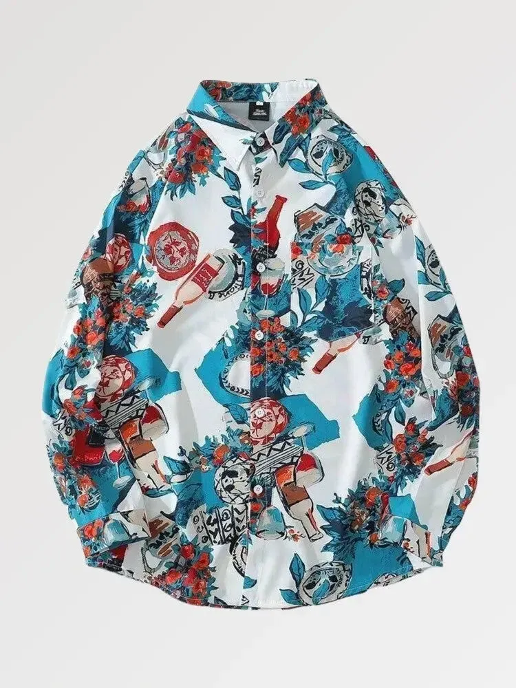 Japon style Floral chemise longue oversize homme coton