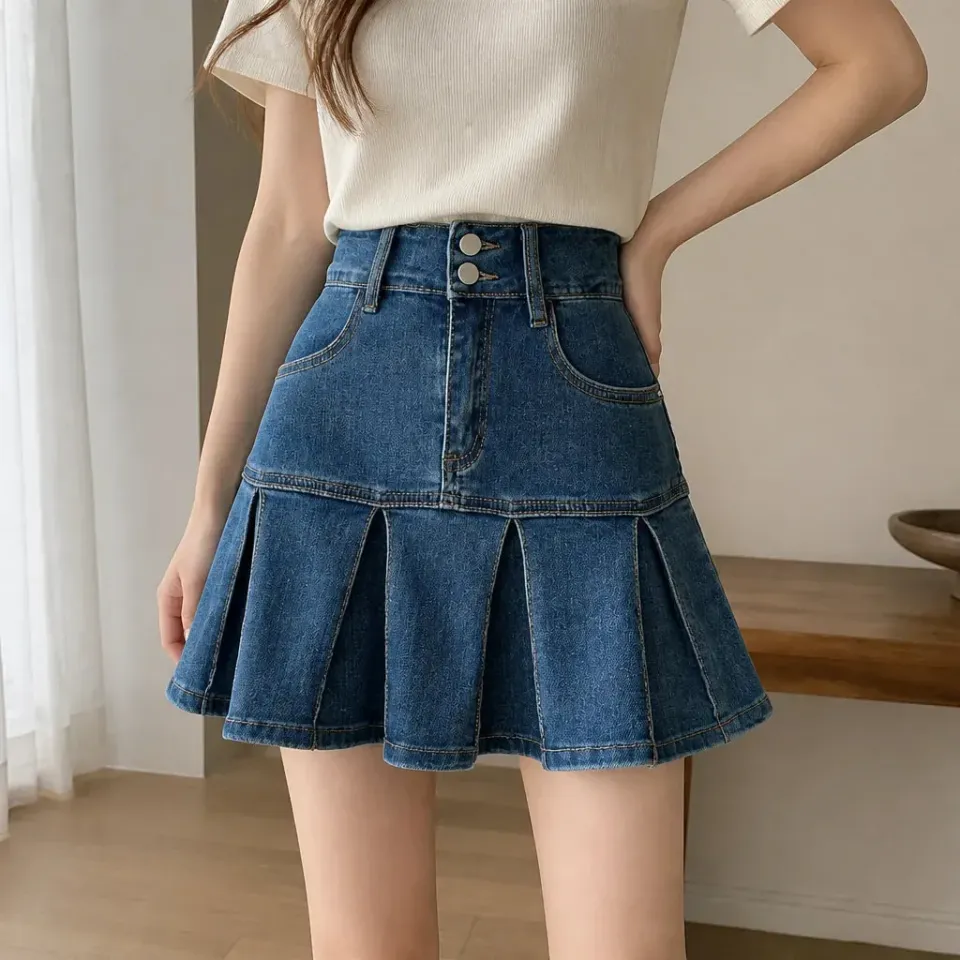 Esprit du Japon jupe en jean courte évasée à plis