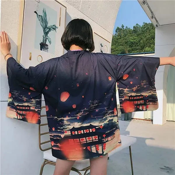 Esprit du Japon Veste style kimono lanternes Ōbon imprimée