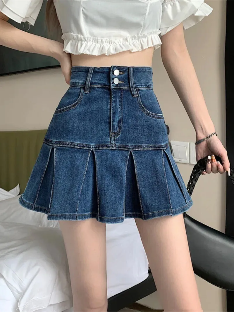 Esprit du Japon jupe en jean courte évasée à plis