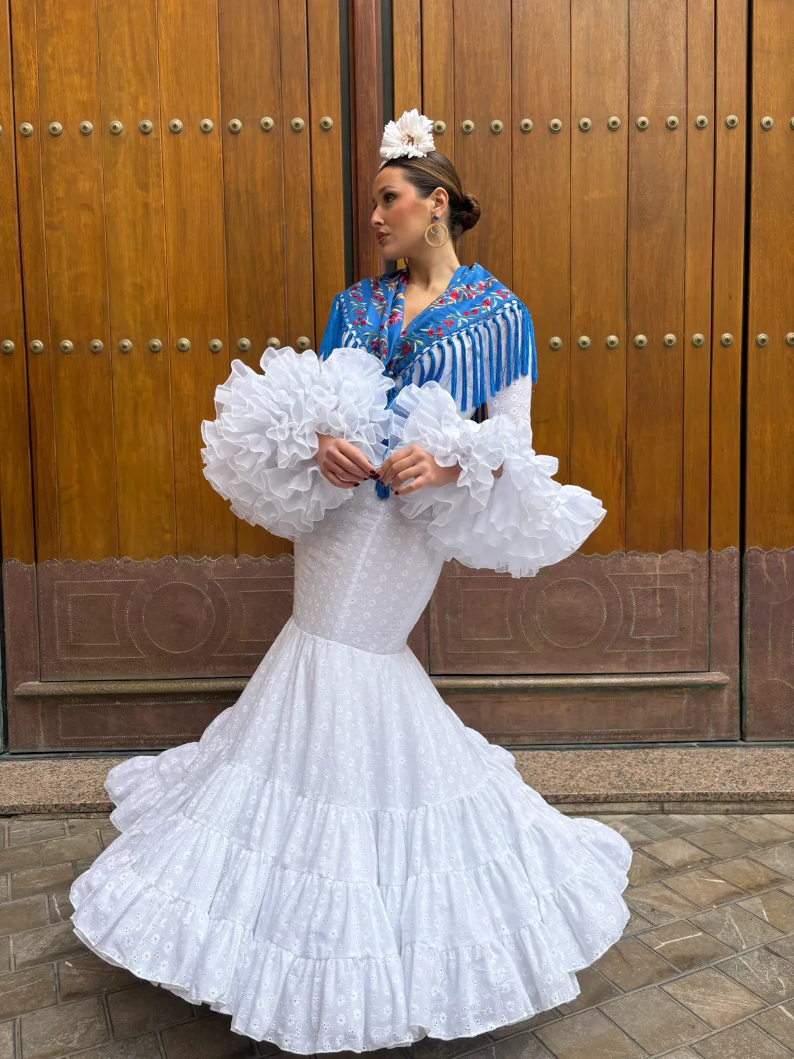 Viva La Feria Nácar robe gitane blanche sirène perforée