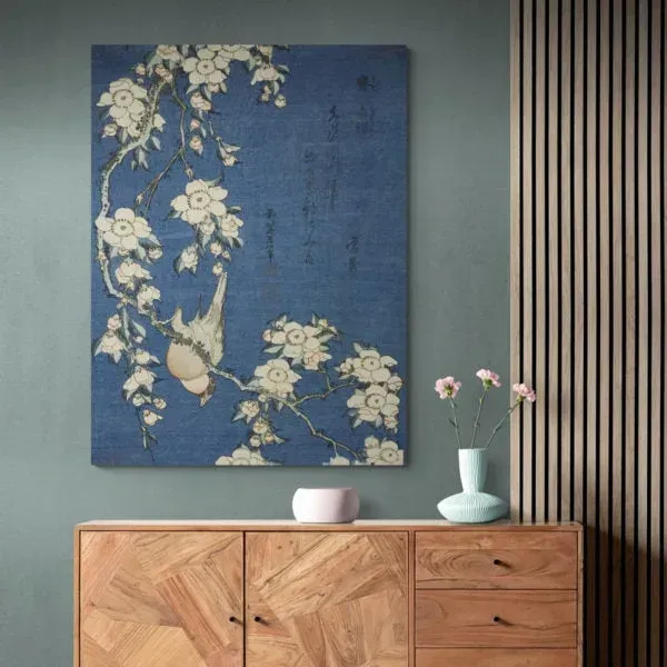 Japon style Hokusai tableau japonais bouvreuil cerisier