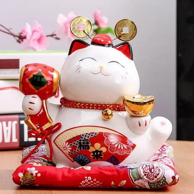 Esprit du Japon tirelire maneki neko céramique éventail 15 cm