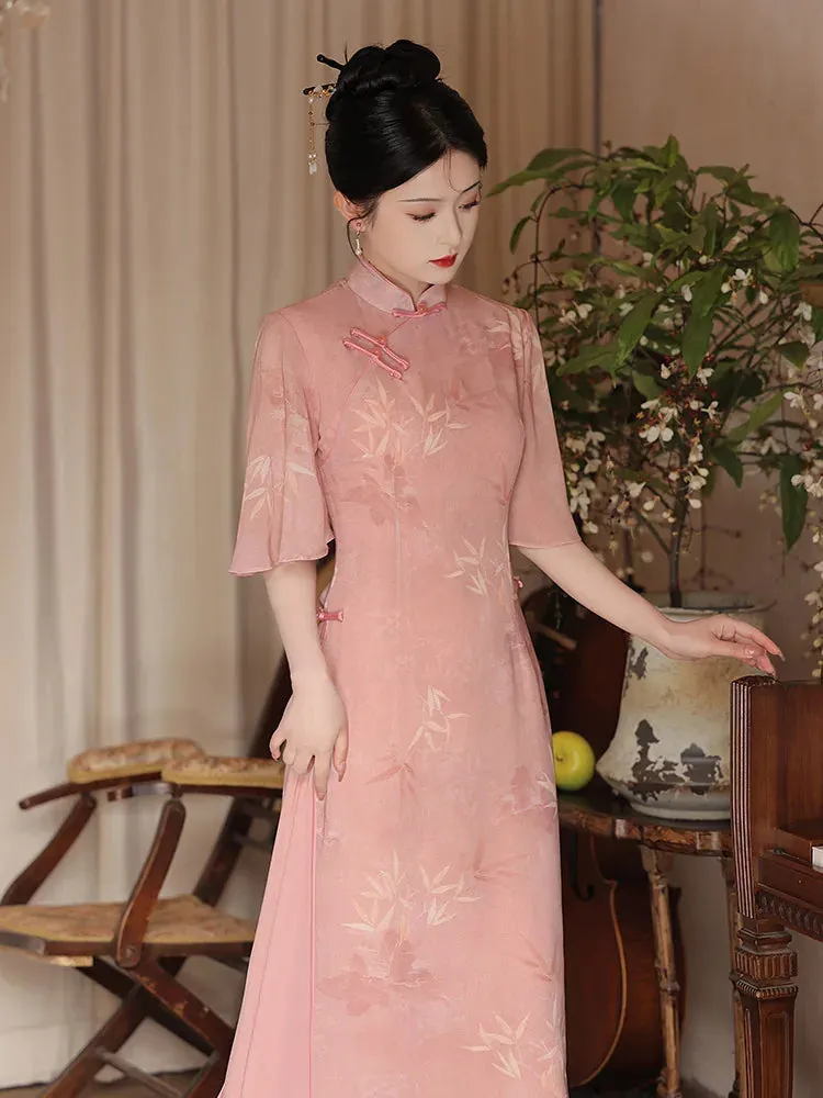 Esprit du Japon robe soirée longue fleurie col officier