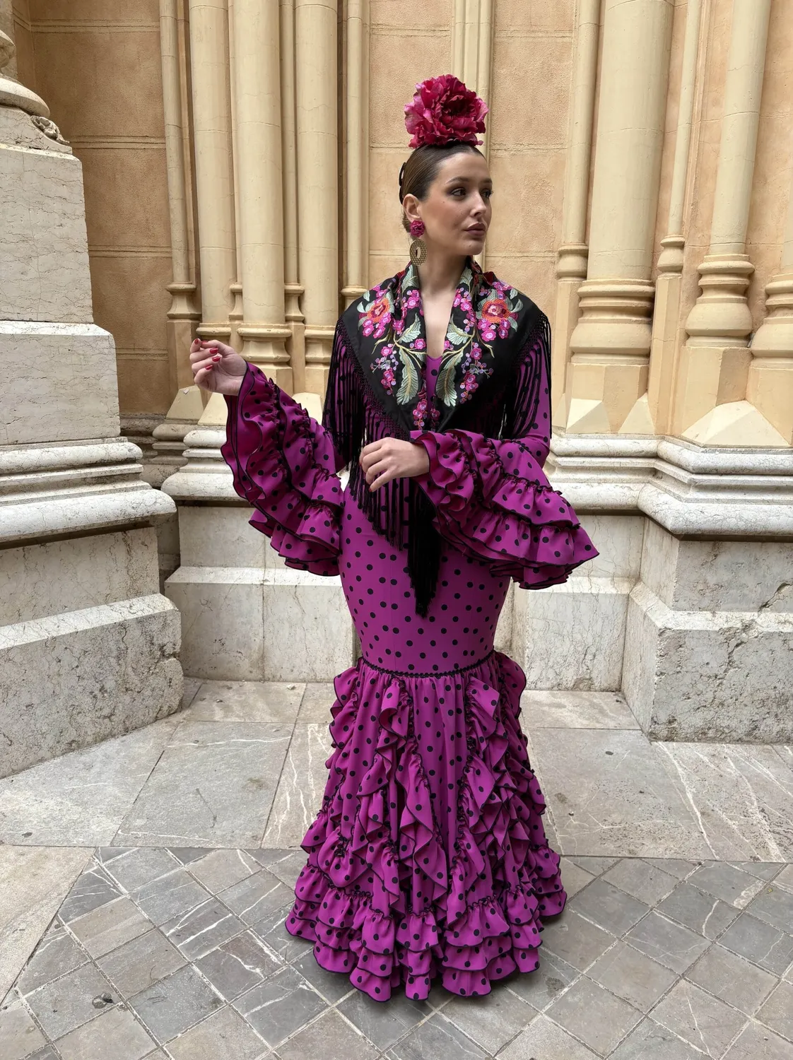 VIVA LA FERIA-MODA FLAMENCA Esperanza robe flamenca buganvilla pois