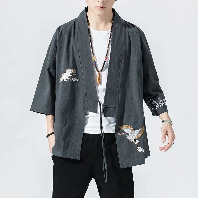 Esprit du Japon veste kimono homme brodée de grues