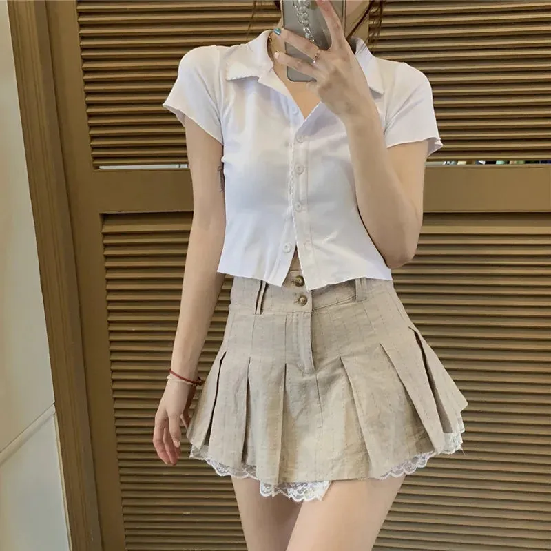 Esprit du Japon jupe courte plissée kaki