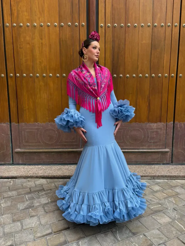VIVA LA FERIA modèle Roda robe flamenca bleue 2026