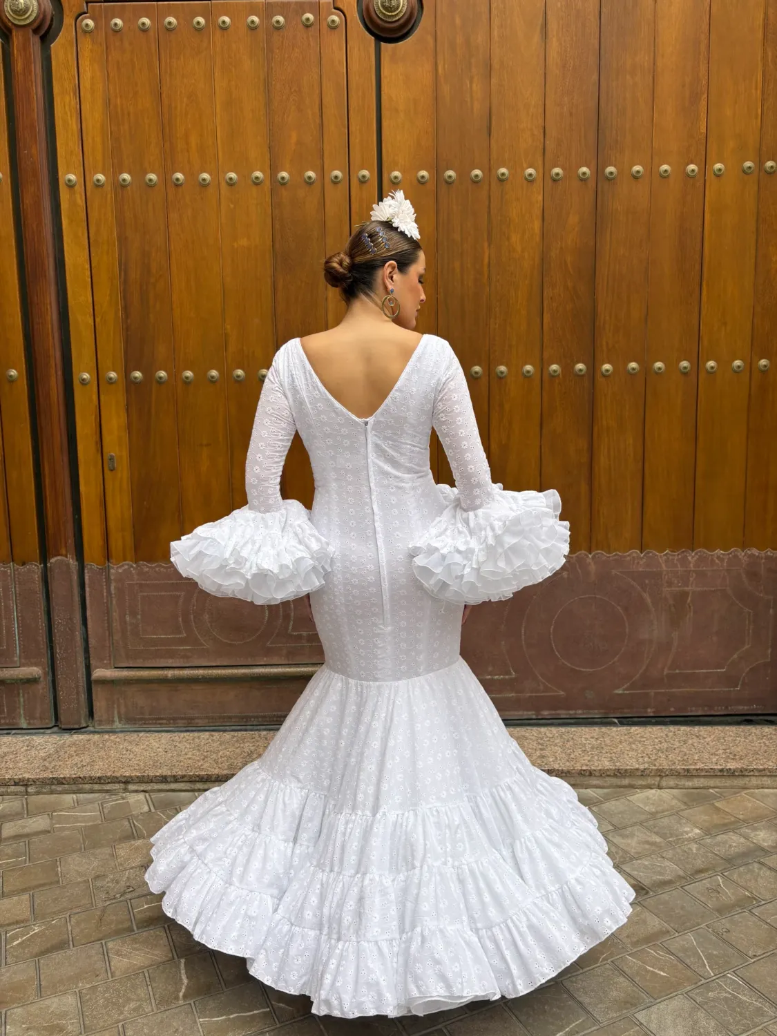 Viva La Feria Nácar robe gitane blanche sirène perforée