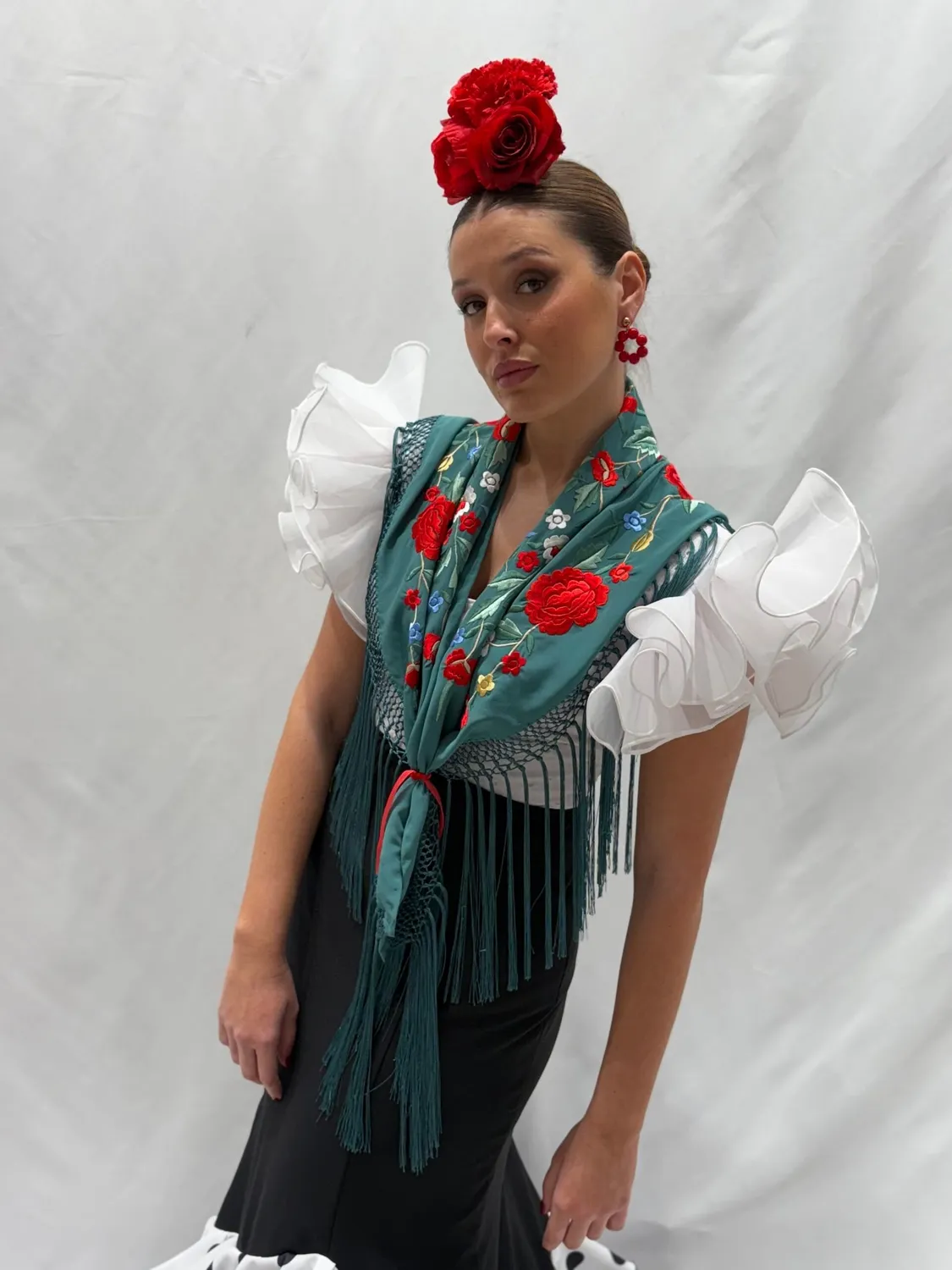 Viva La Feria corpiño top flamenco blanc perforé volants