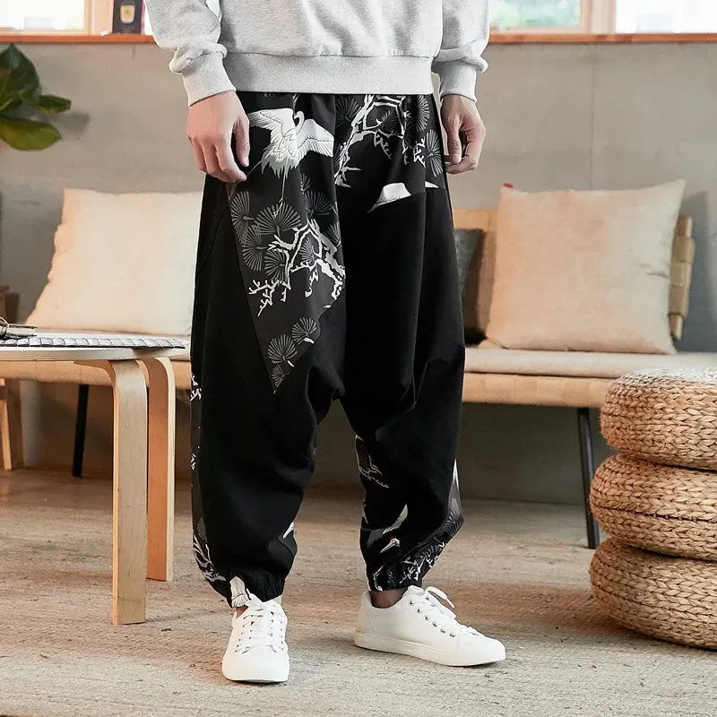 Japon style pantalon motif japonais coupe ample