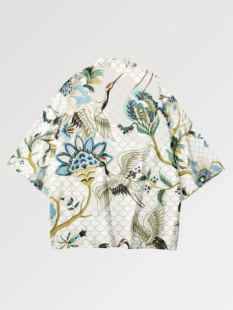 Japon Style Haori Vintage Ishioka Veste Motif Grue