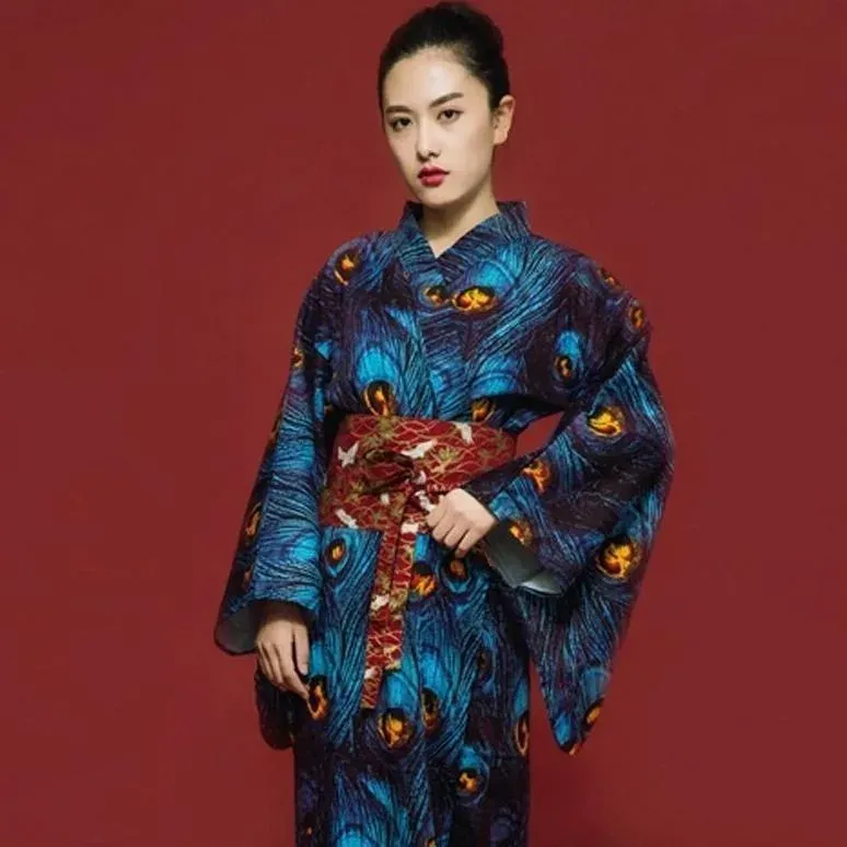 Japon style Plumes De Paon kimono japonais femme