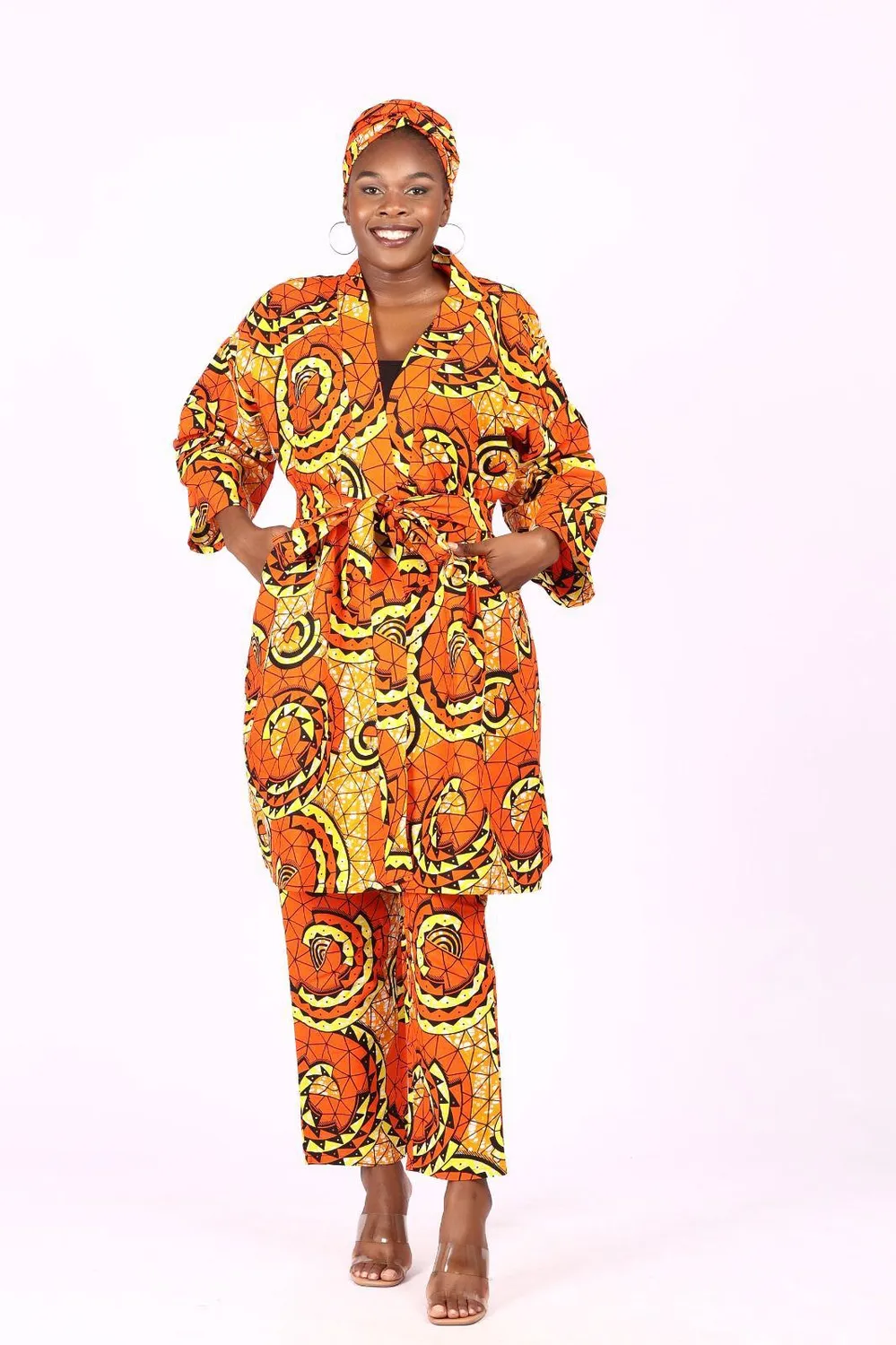 KAVAZI Long Kimono And Pant And Head Wrap ensemble 3 pièces