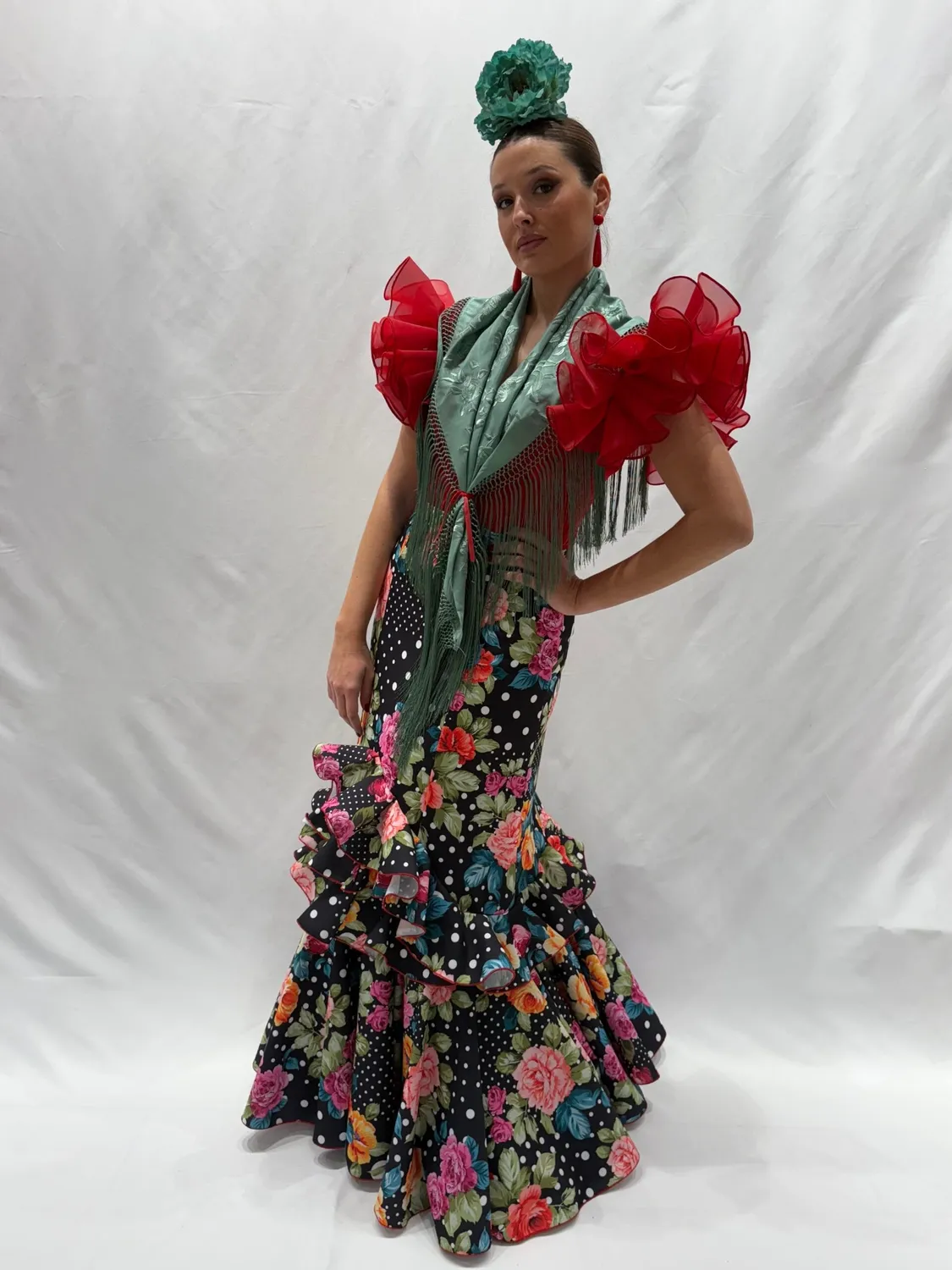 Viva La Feria Ajolí jupe flamenca fleurs noires