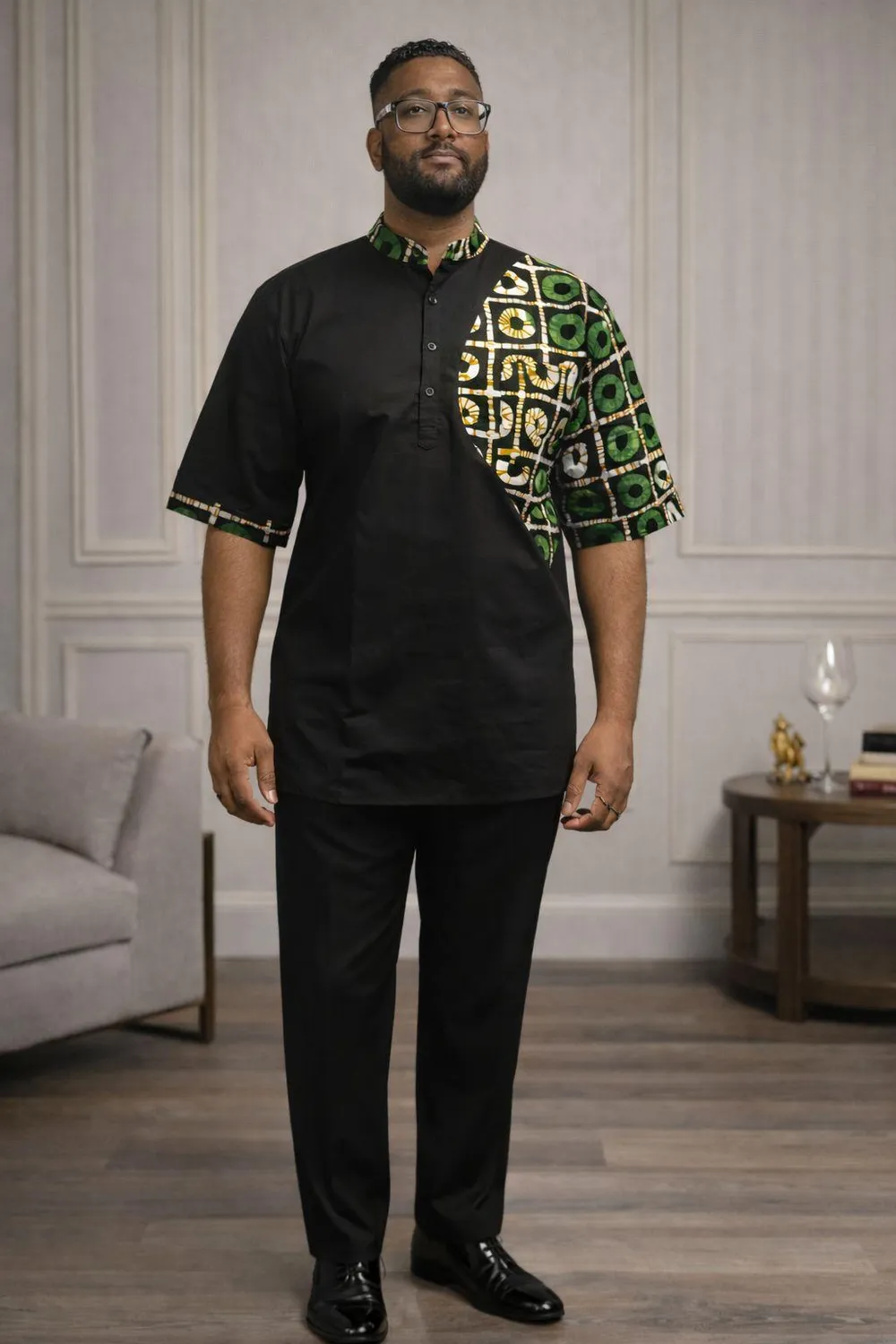 KAVAZI chemise homme manches courtes wax africain