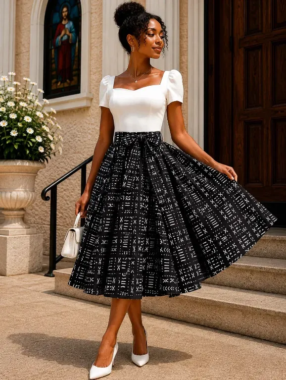 KAVAZI jupe midi Ankara wax motif africain