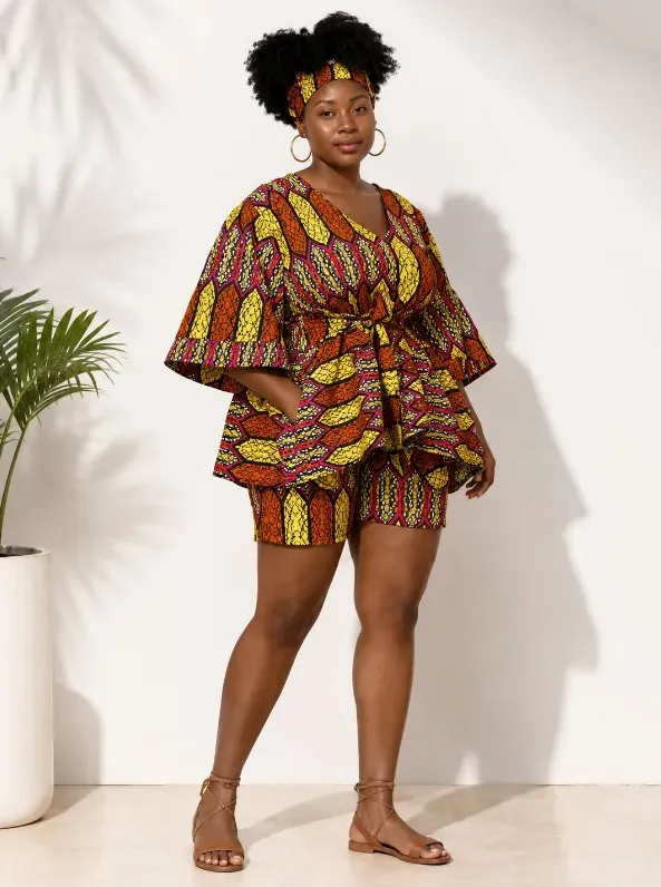 KAVAZI Top And Short Set With Head Wrap ensemble femme