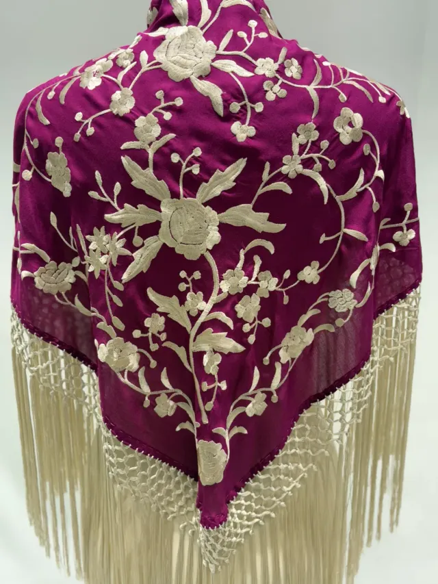 Viva La Feria Buganvilla mantoncillo châle beige à franges soie