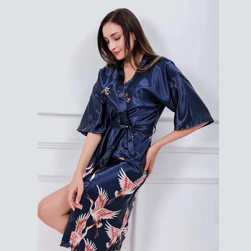 Esprit du Japon robe kimono longue satinée grues