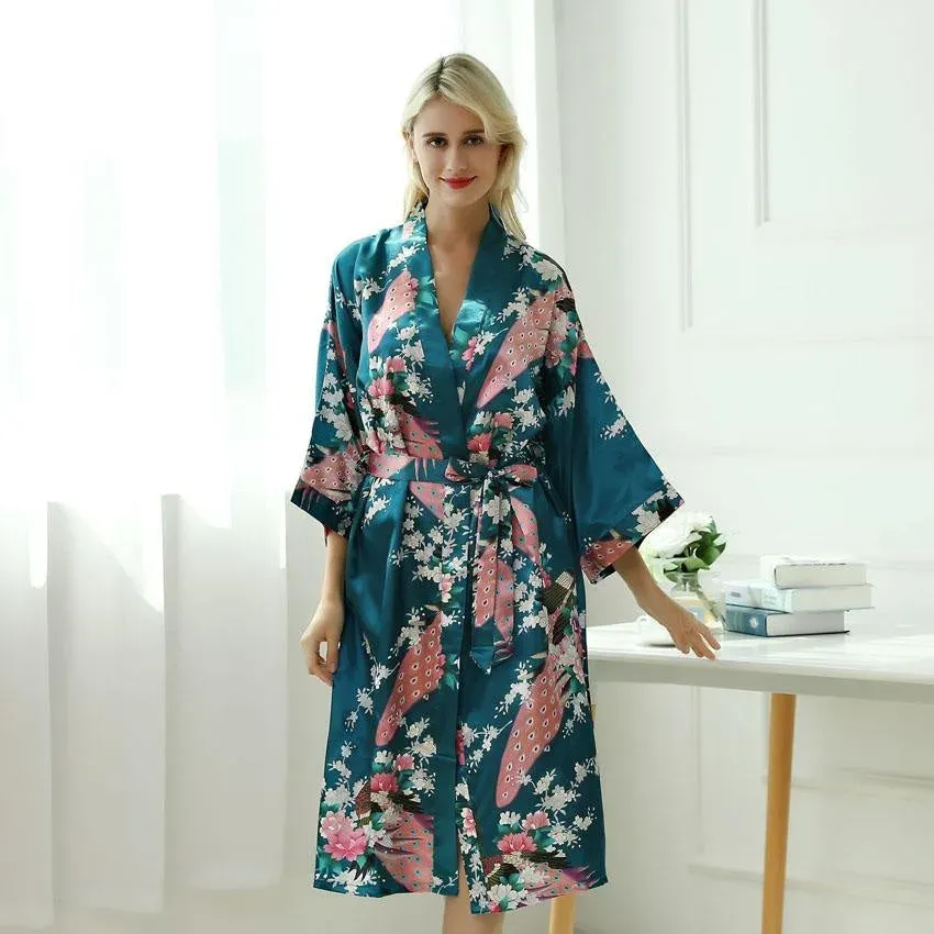 Japon style Kimono pyjama femme satin motif fleuri