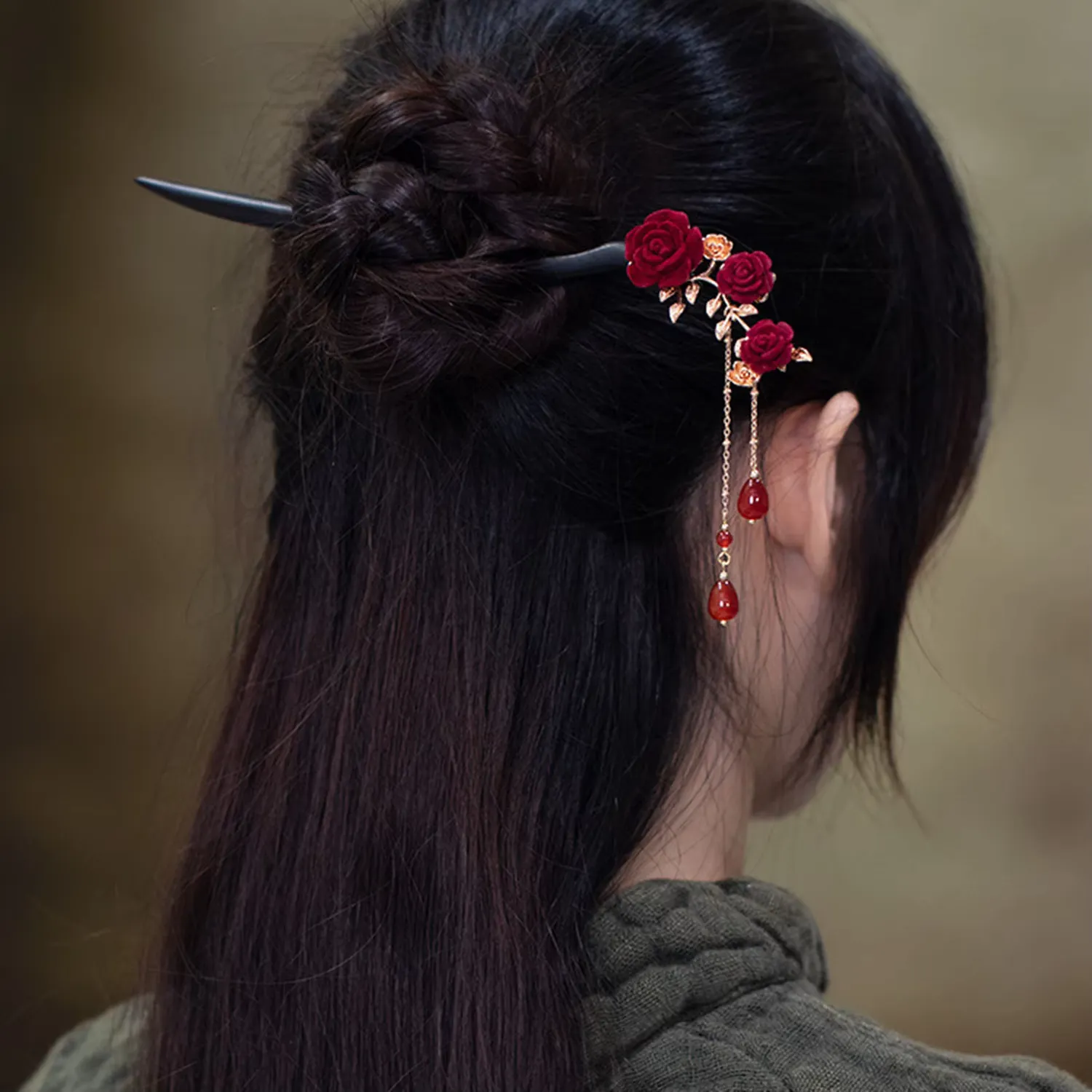 Japon style kanzashi bois fleur pic cheveux