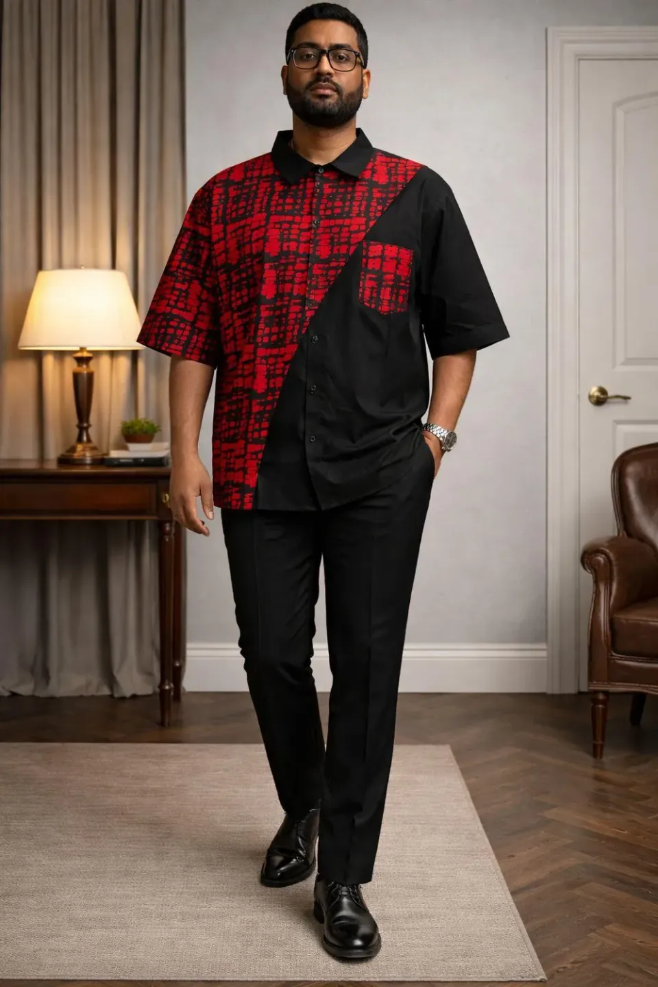 Kavazi chemise homme boutonnée motif archive