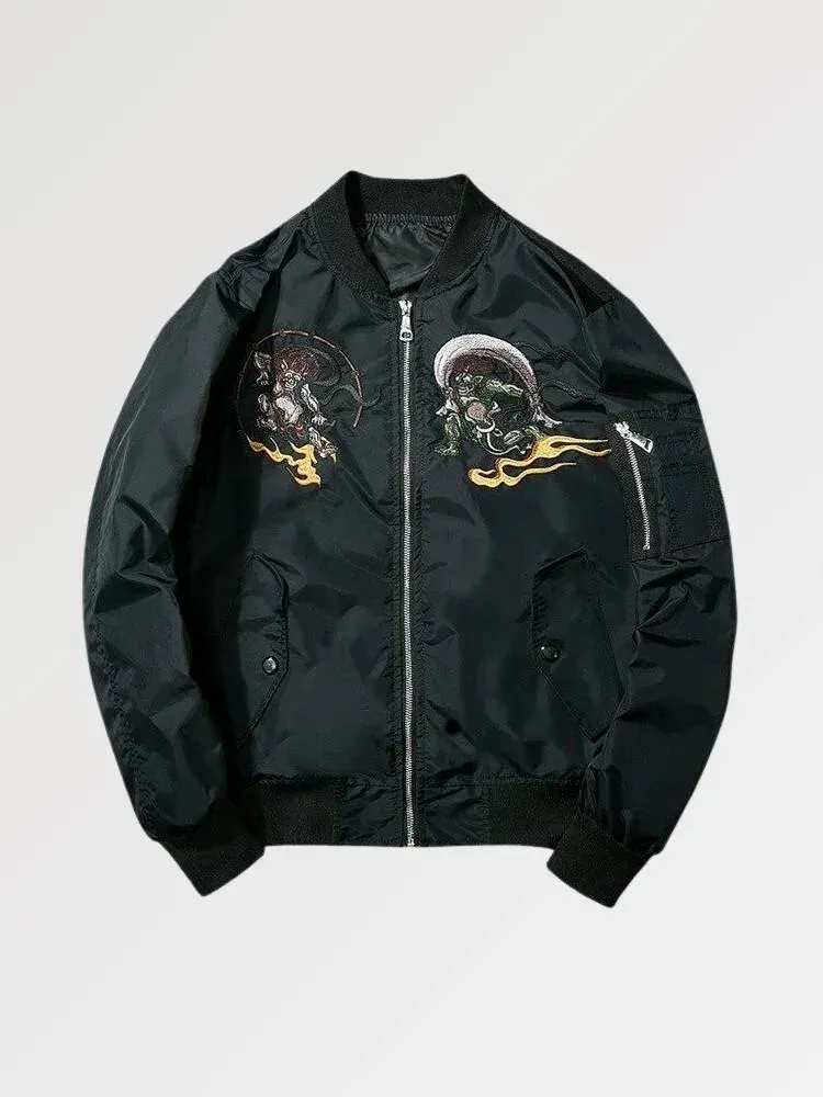 Japon style Bomber Yokai Fight noir brodé