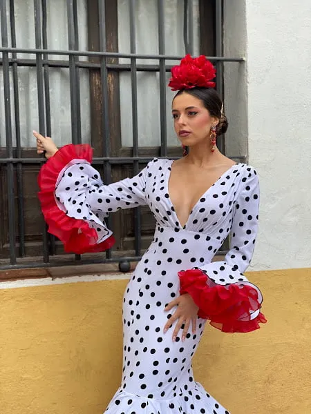 Viva la Feria Clavel robe flamenco pois volants organdi
