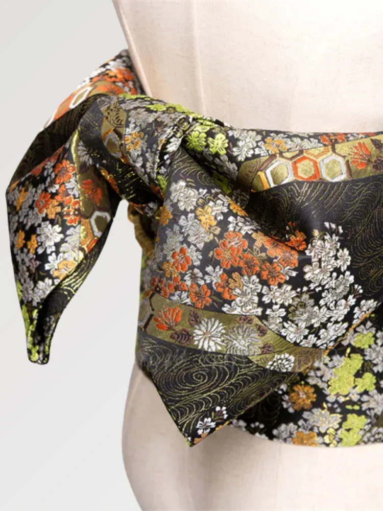 Japon style Koshiko ceinture obi camel fleurie