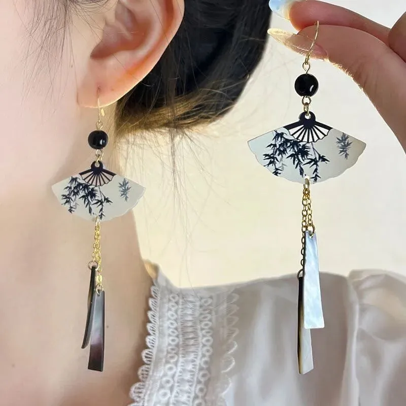 Esprit du Japon éventail boucles d’oreilles bambou doré