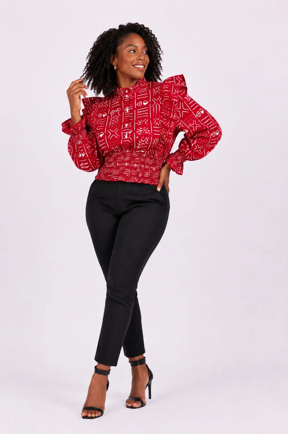 KAVAZI Ankara Top femme manches bouffantes wax