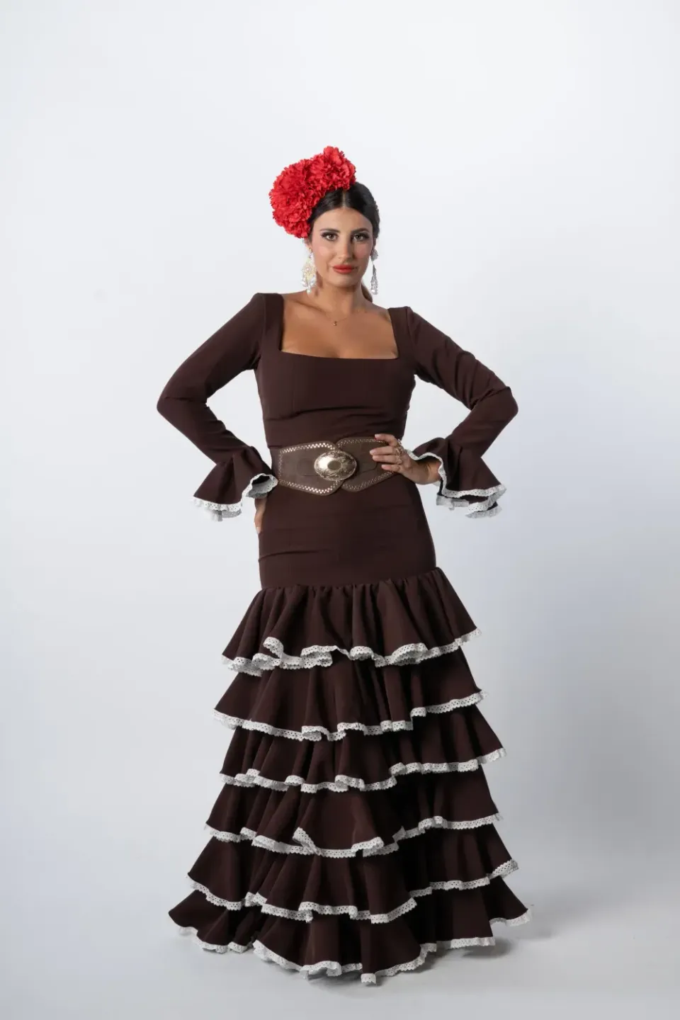 Viva La Feria Cafetín robe flamenca chocolat ceinture cuir