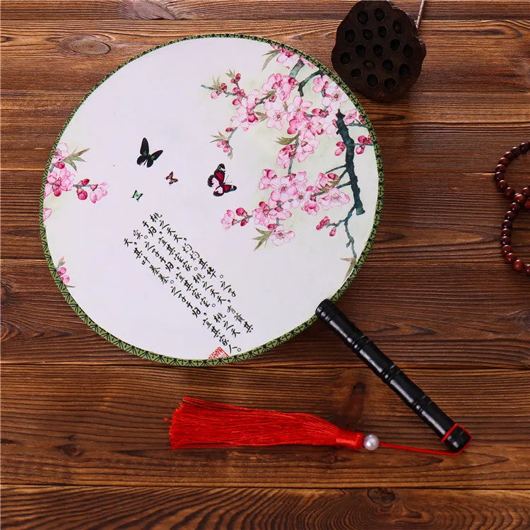 Esprit du Japon Éventail Rond peinture florale bois 24 cm