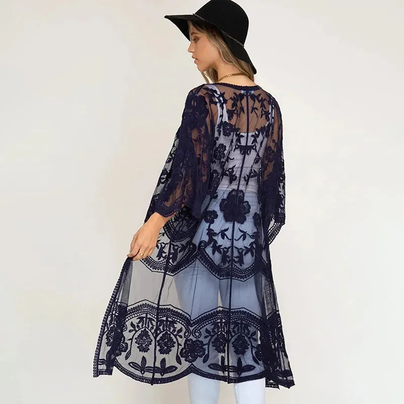 Esprit du Japon kimono de plage dentelle brodée