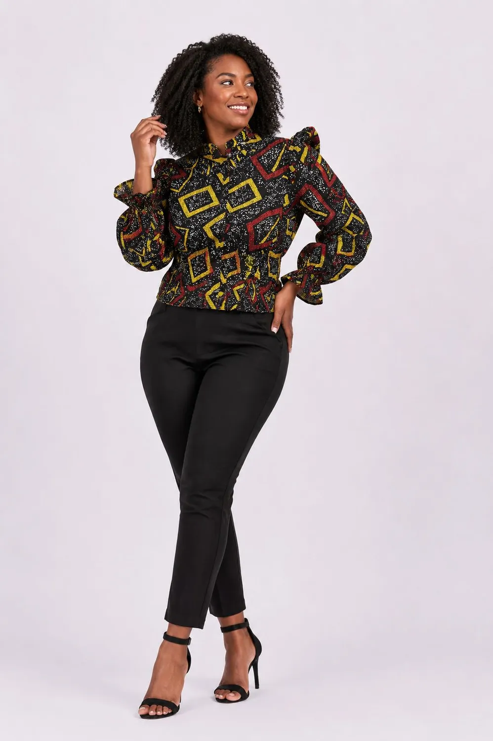 KAVAZI Ankara Top femme manches bouffantes wax