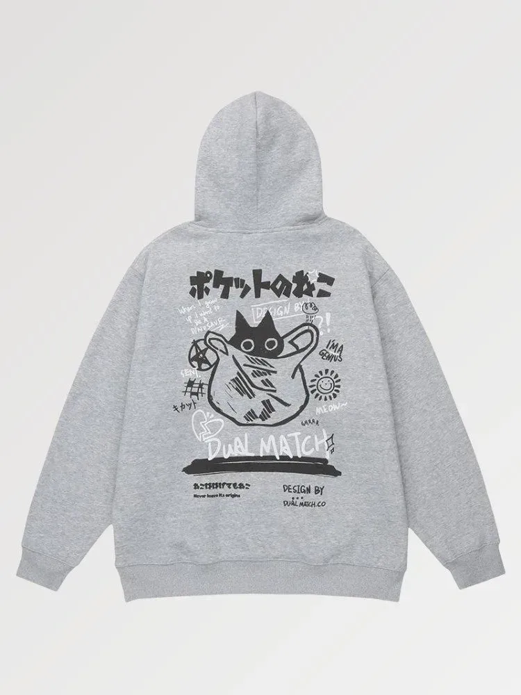 Japon style Cat Fury hoodie japonais chat coton bio