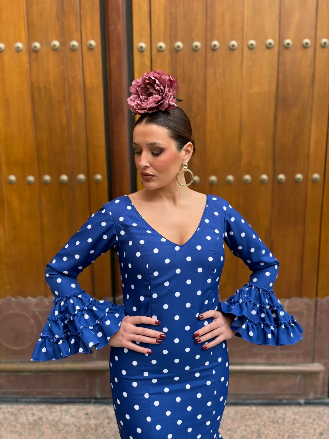 Viva La Feria Vanesa robe gitane canastero pois bleu royal