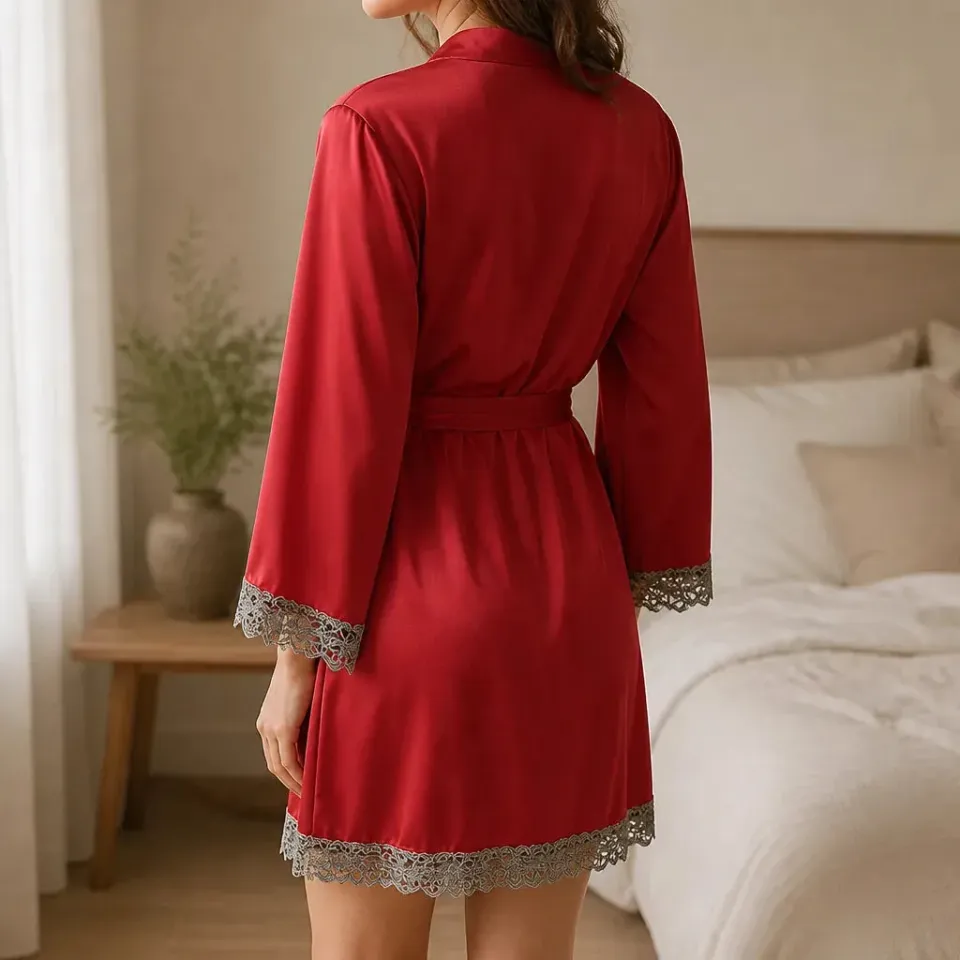 Esprit du Japon ensemble kimono satin 5 pièces dentelle