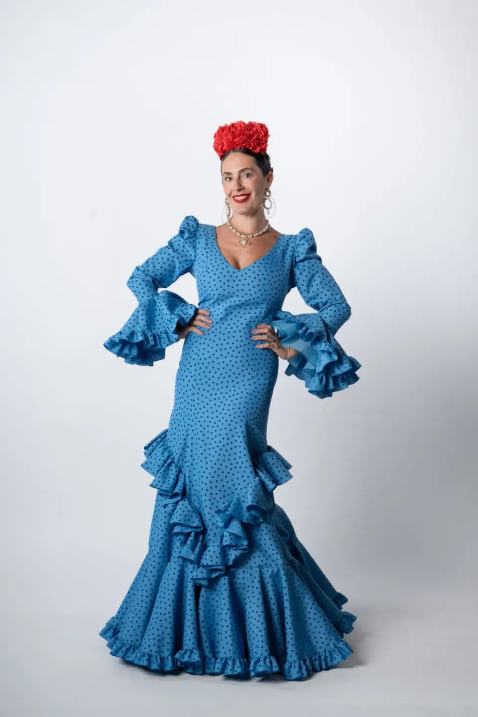 VIVA LA FERIA Zalea robe flamenca bleue à pois