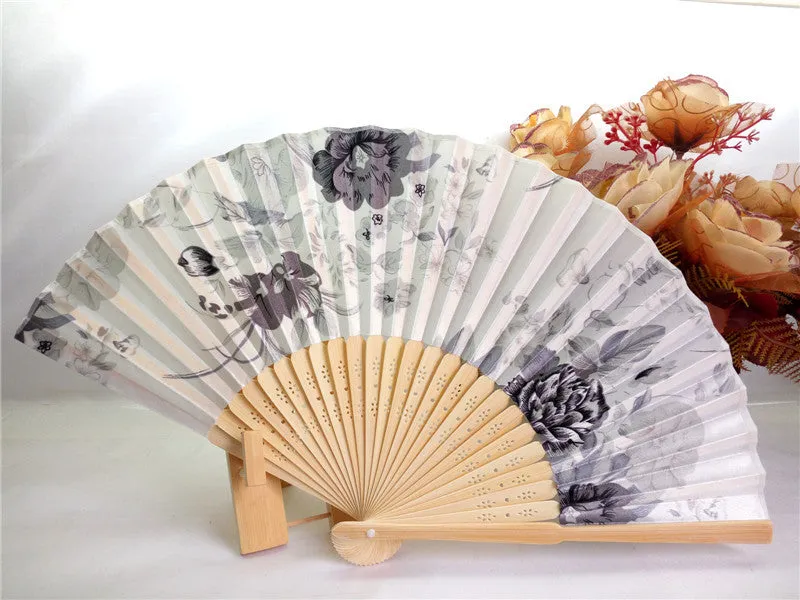 Esprit du Japon éventail bambou tissu fleuri pochette