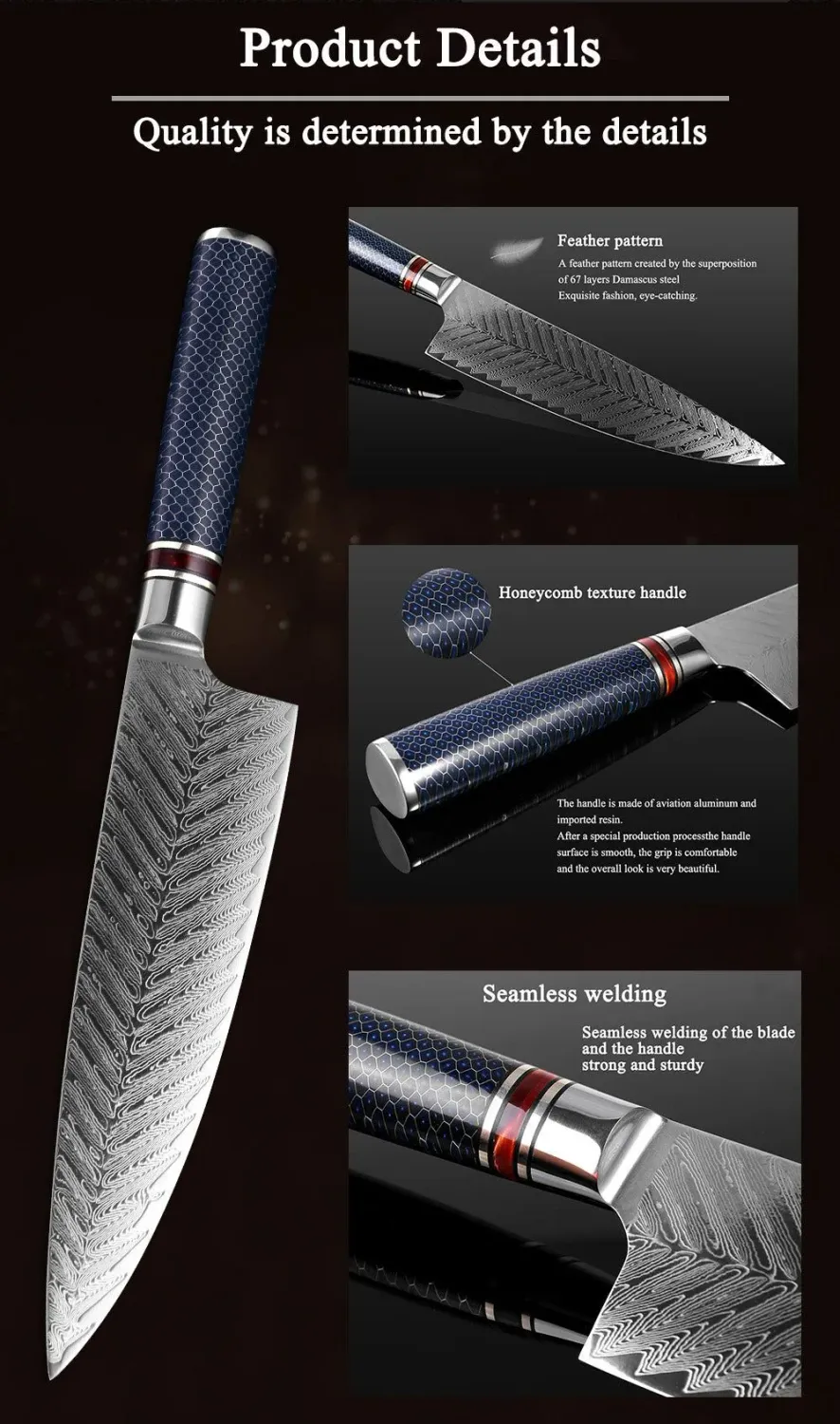 Japon style Morioka Damascus Steel Knife couteau damas