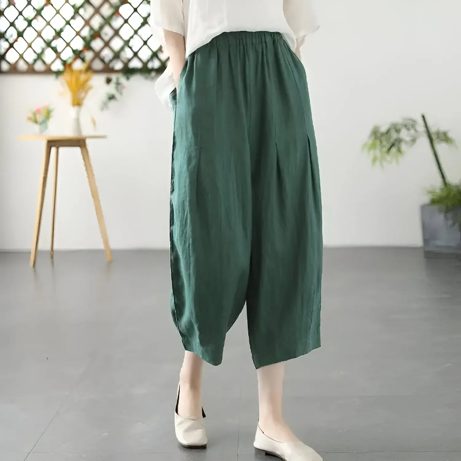 Japon style pantalon toile femme coupe ample