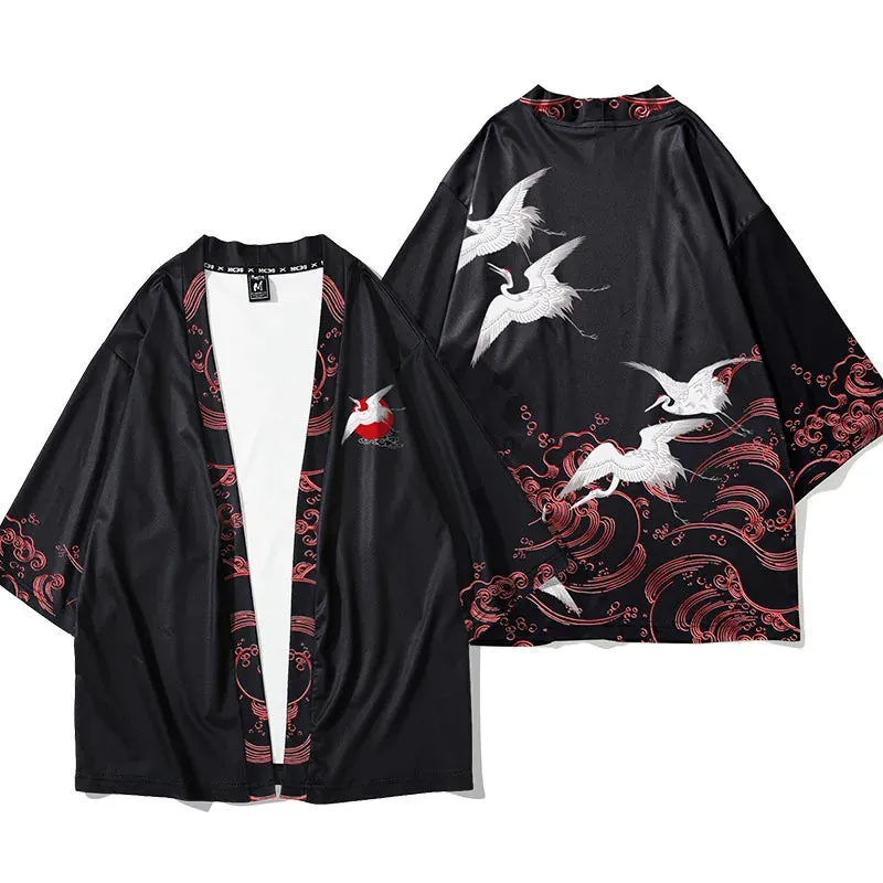 Esprit du Japon grues veste kimono femme noire satinée