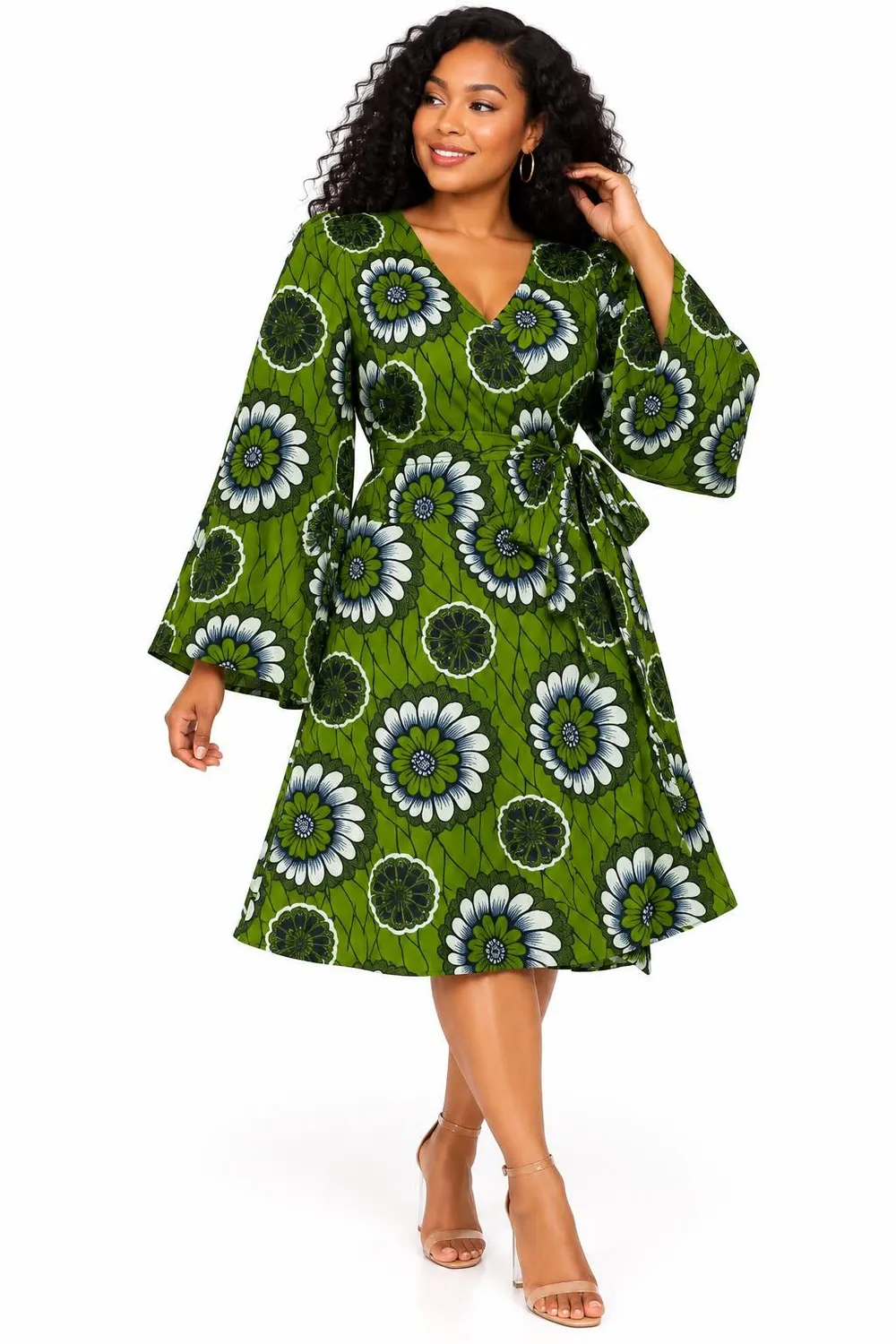 KAVAZI robe midi cache-cœur wax col V manches cloche